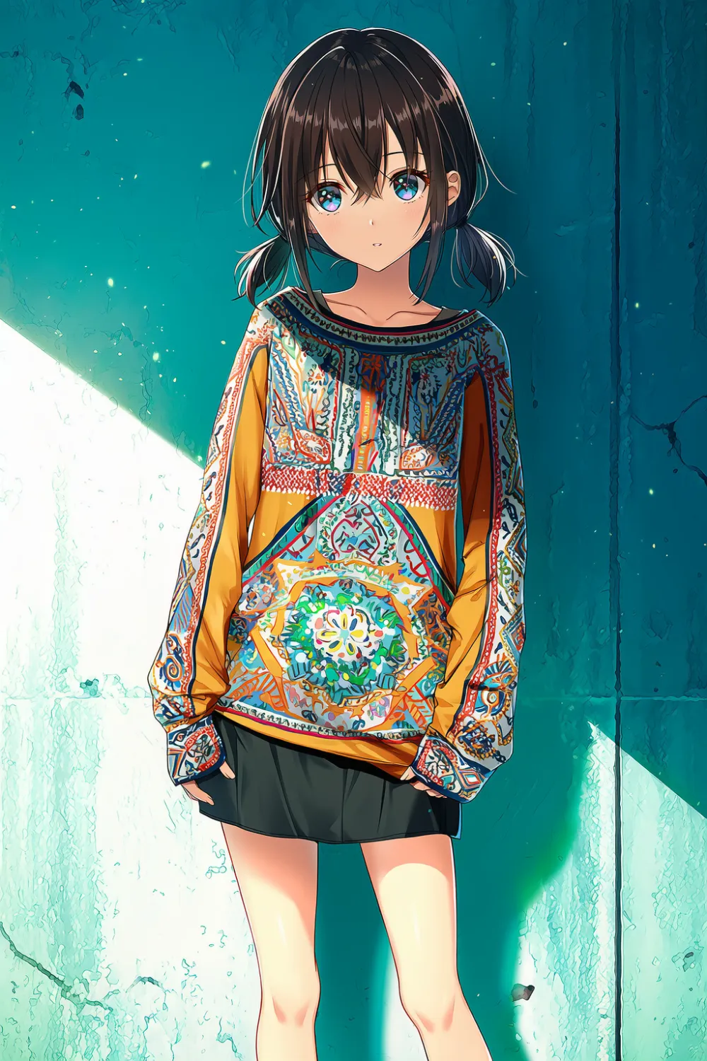 リラックスした立ちポーズをするAIイラストの作例