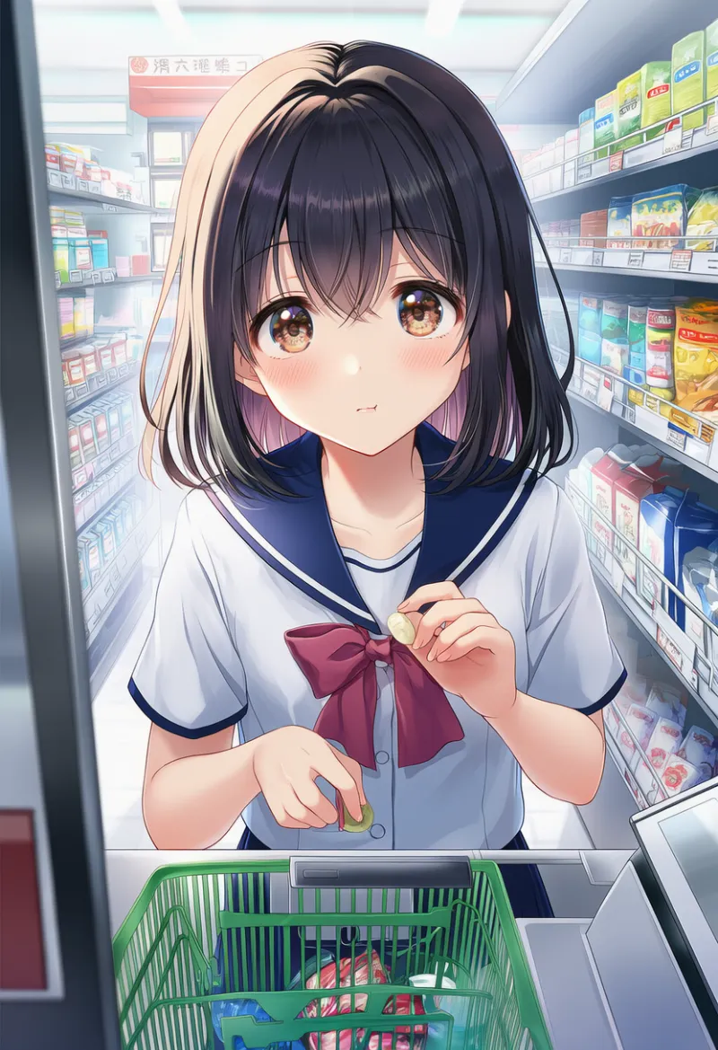 コンビニの店内のAIイラスト作例とプロンプト紹介