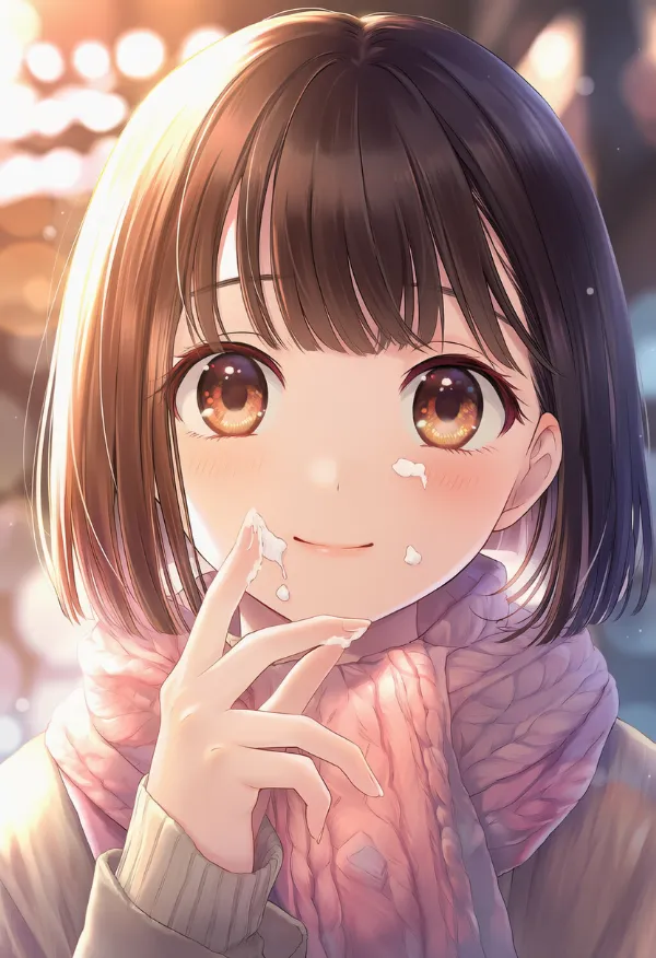 クリームが顔に付いているシーンのAIイラスト|プロンプト紹介