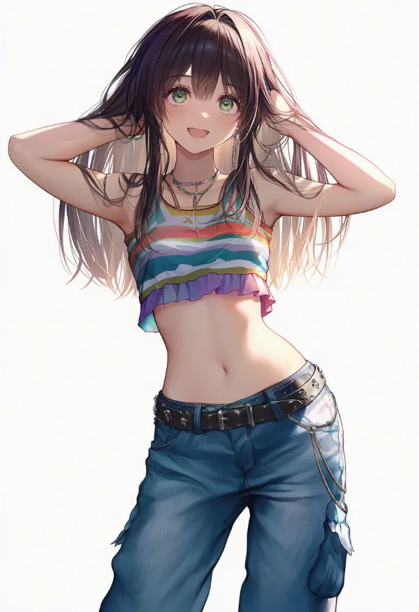 クロップトップのAIイラストとプロンプト紹介｜y2kファッションの組み合わせ