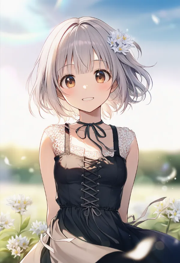 カットアウトした服にリボンのクロス結びをするプロンプトとAIイラスト