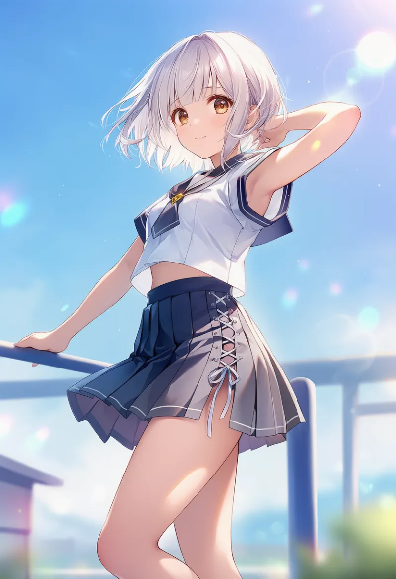 レースの編み上げのプリーツスカートのプロンプトとAIイラスト