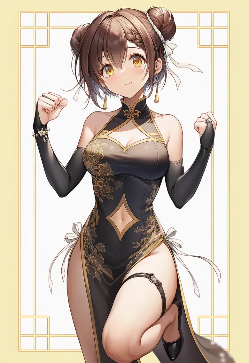 カットアウトとスリットを入れたチャイナドレスのプロンプトとAIイラスト作例