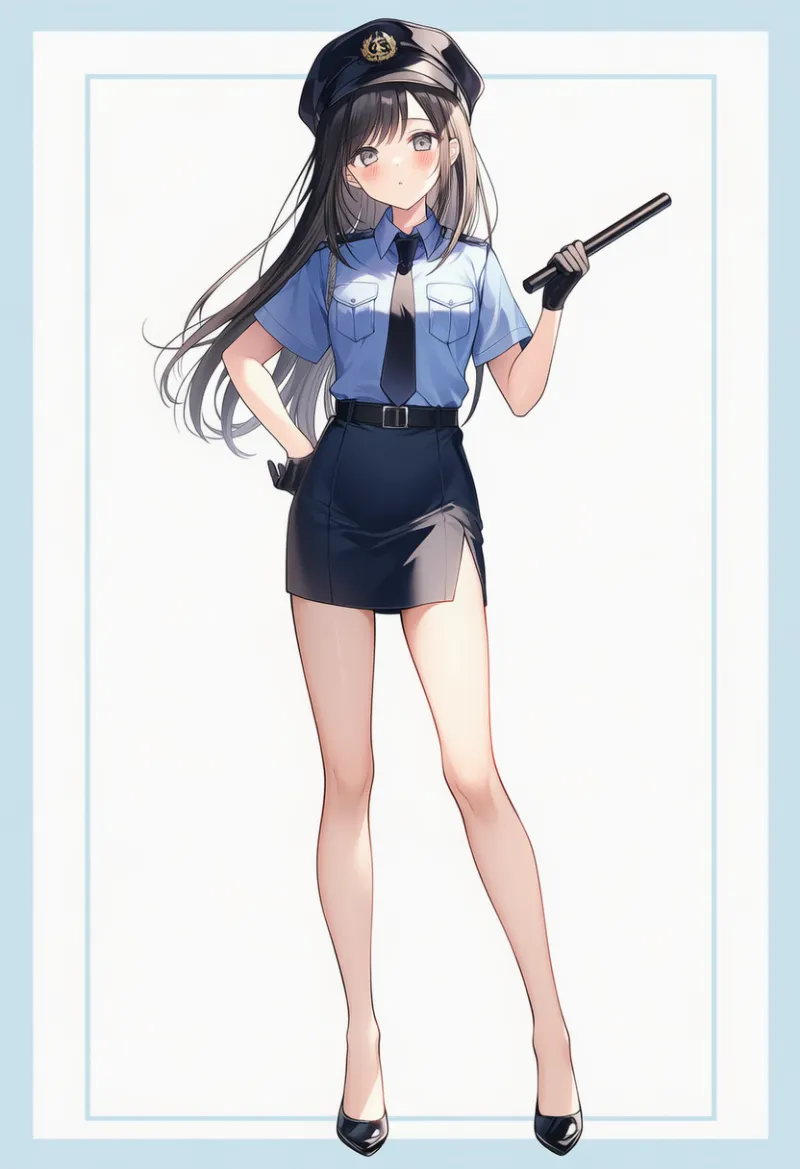 サイドスリット入りタイトスカートの警察官コーデのプロンプトとAIイラスト作例