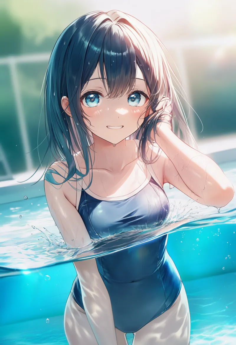 半水面AIイラストに光エフェクト(木漏れ日の斑点)を加えた作例とプロンプト紹介