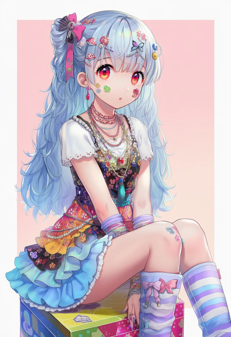 アクセサリー全盛りのデコラファッションのプロンプト|AIイラスト