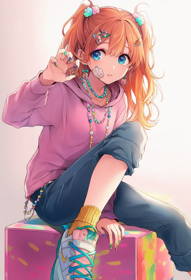 カジュアルに寄せたデコラファッションのプロンプト|AIイラスト