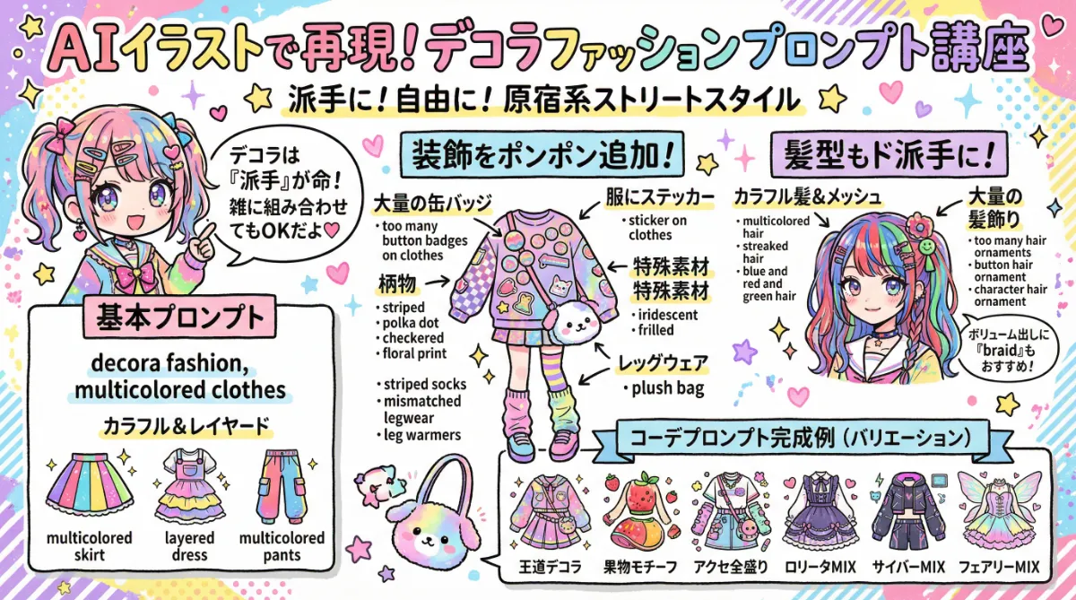 デコラファッションのプロンプト集の紹介用図解イラスト