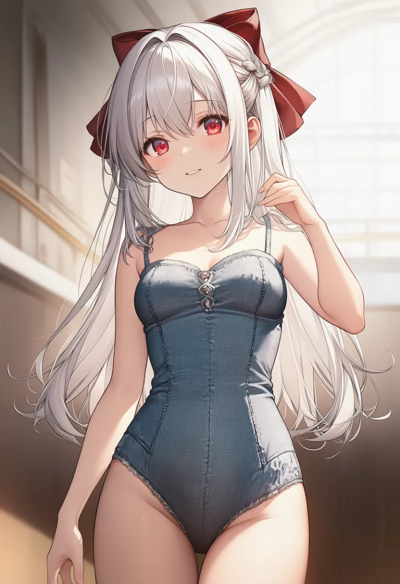 デニム素材のレオタードのAIイラスト｜プロンプト紹介