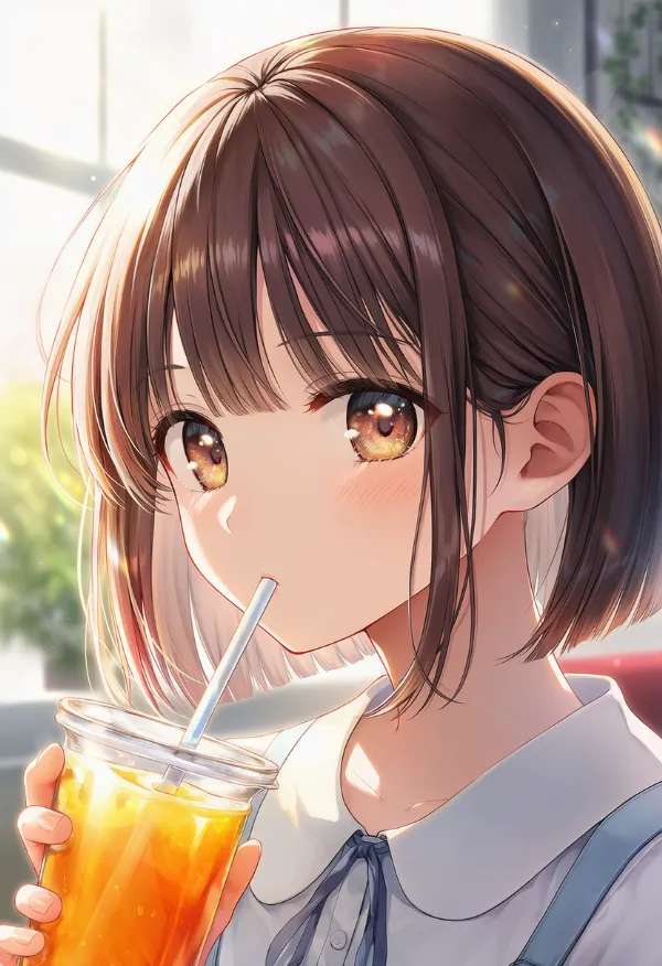 ストローで飲むシーンのAIイラスト|プロンプト紹介