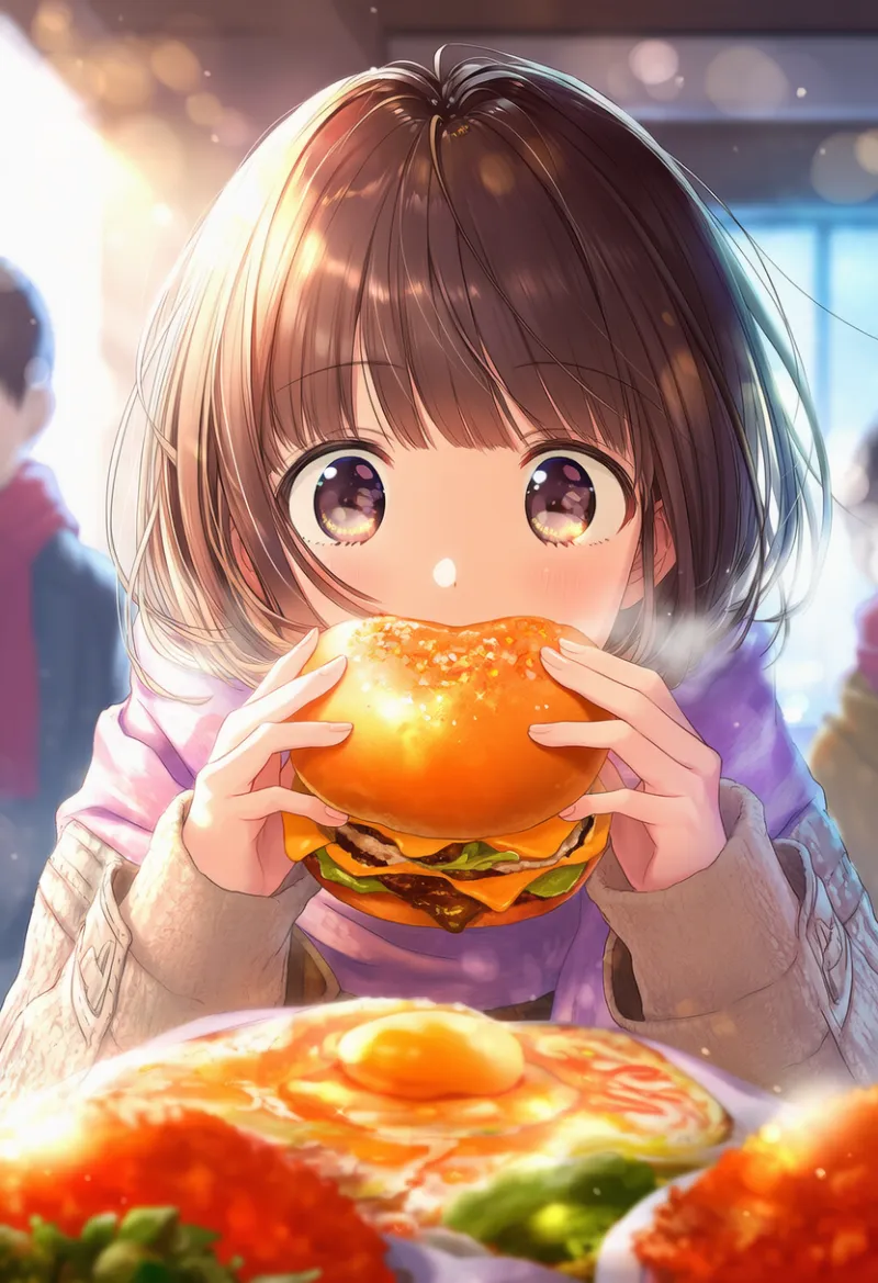 早食い競争・大食い対決のAIイラスト|プロンプト紹介