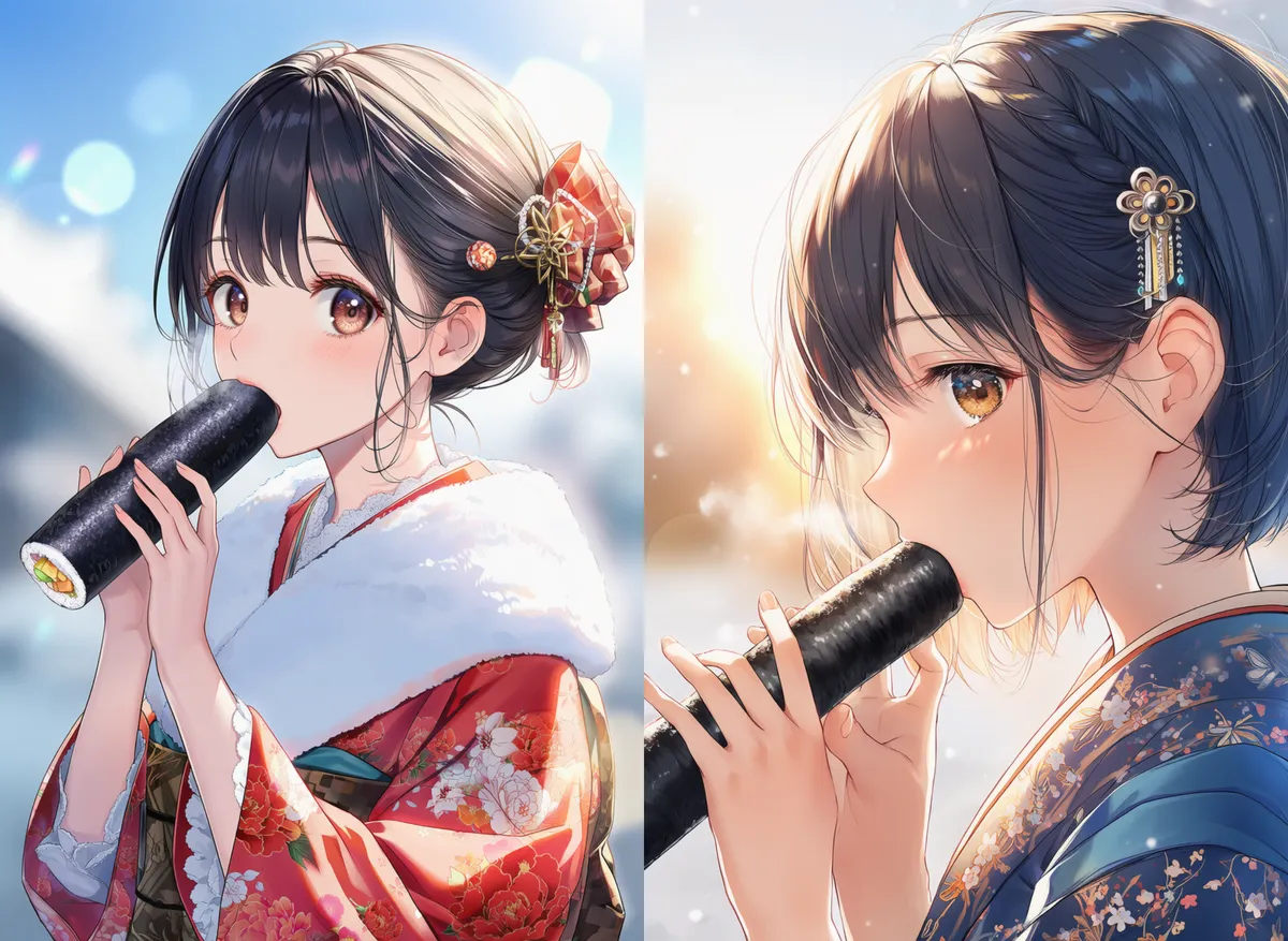 恵方巻きのプロンプト紹介｜節分のAIイラスト作例