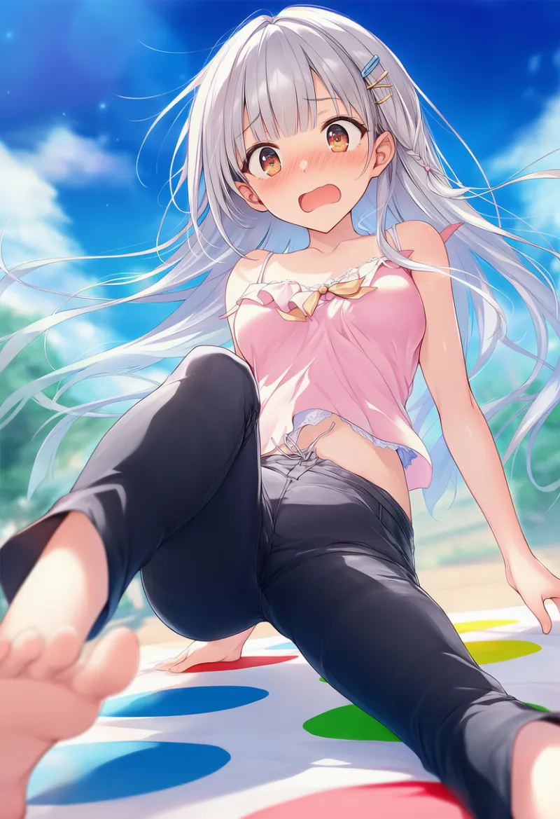 バランスを崩す|ツイスター系ポーズのプロンプト