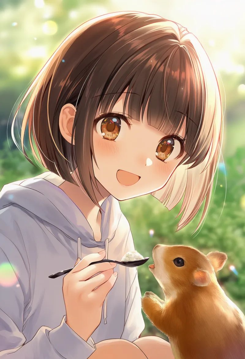 動物に餌をあげるシーンのプロンプト|AIイラスト