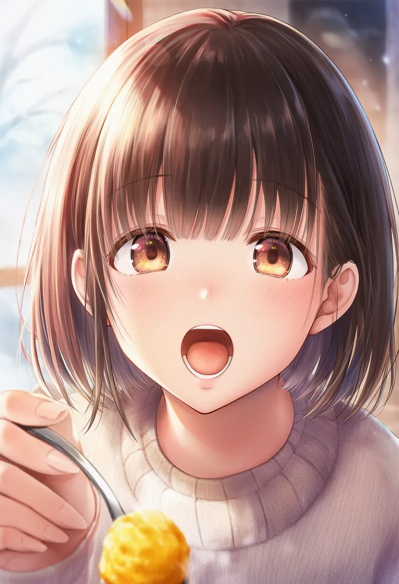 食べさせてあげるシーンのAIイラスト|プロンプト紹介