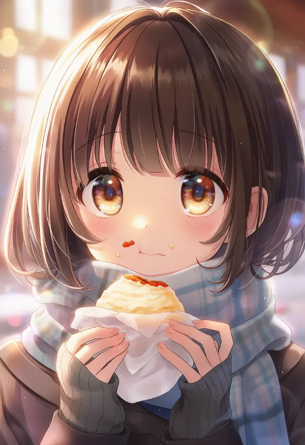 顔に食べ物(クリーム・ソース・粒子など)が付着しているAIイラスト|プロンプト紹介