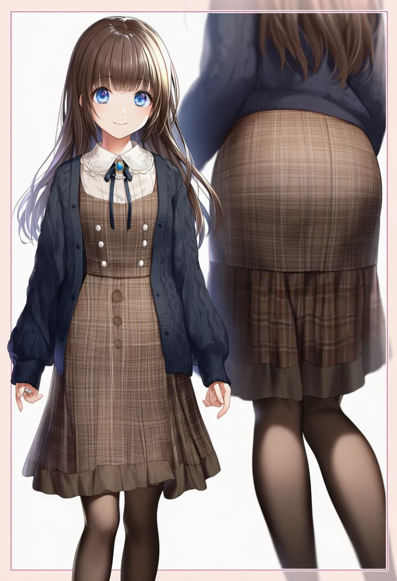 ブラウンタータン・正統派ピナフォア|お嬢様ファッションのAIイラストとプロンプト