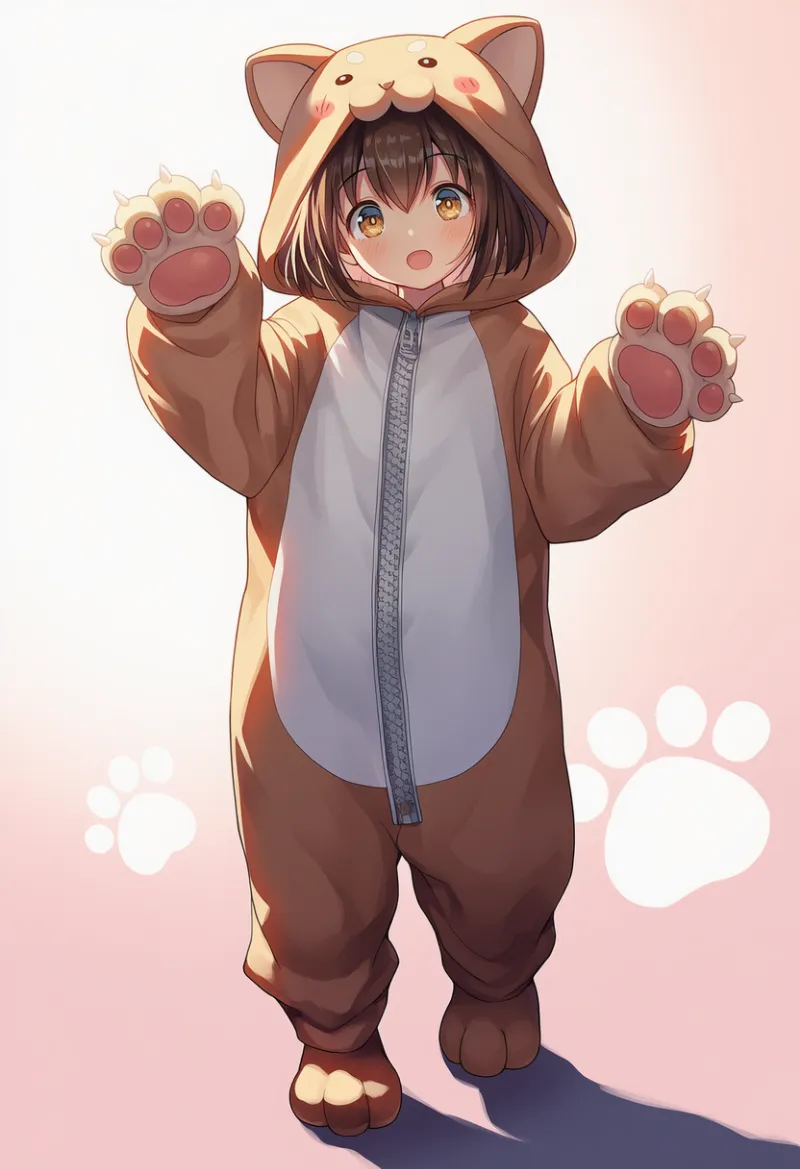 動物コスプレの首から股下まで長いジッパーのプロンプト｜AIイラスト