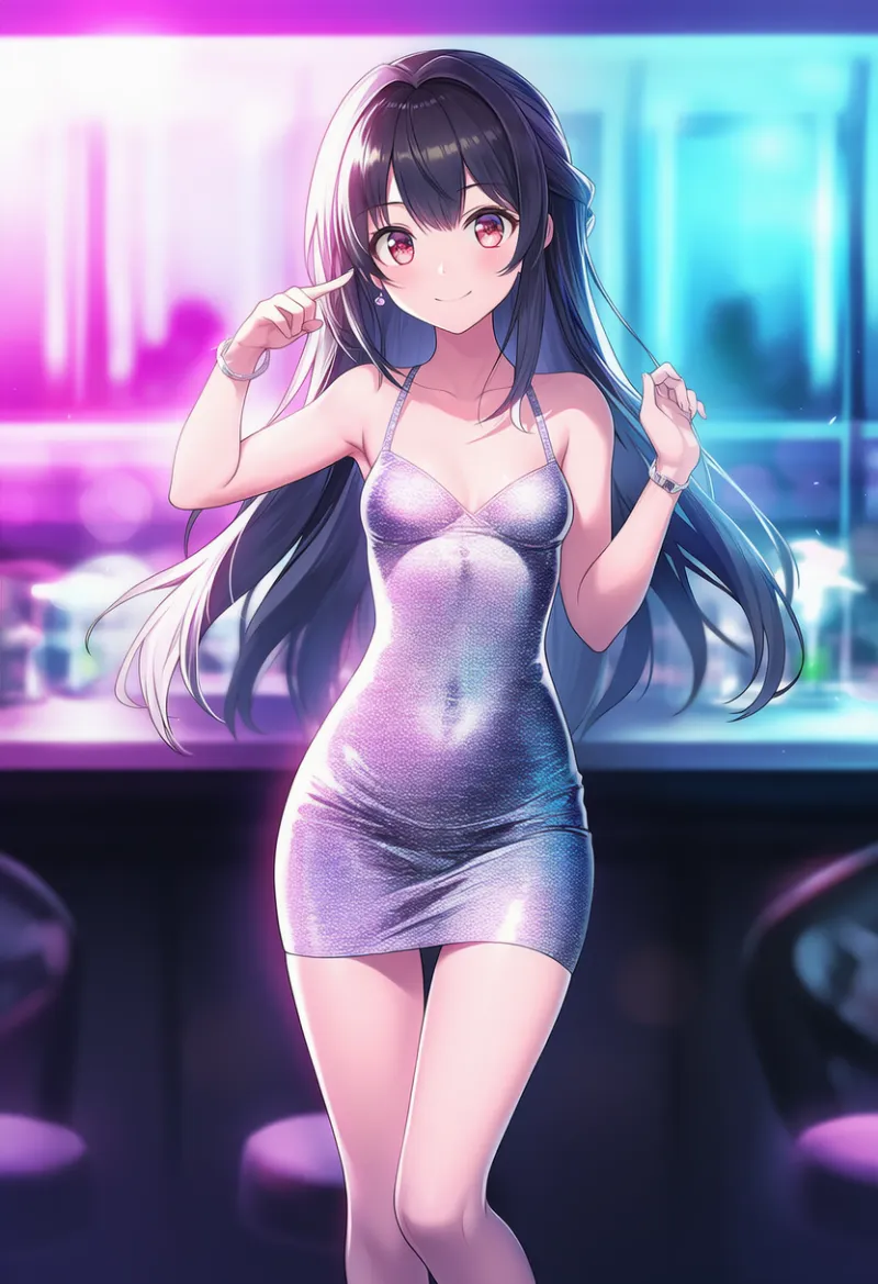 キラキラ光る派手なドレスのプロンプトとAIイラスト作例