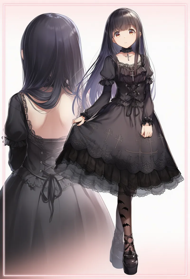 ゴスロリのコーデプロンプト（黒基調・ダーク系）とAIイラスト