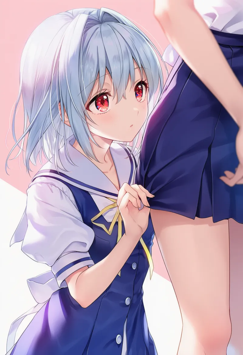 他人のスカートの裾を掴むAIイラスト|プロンプト紹介