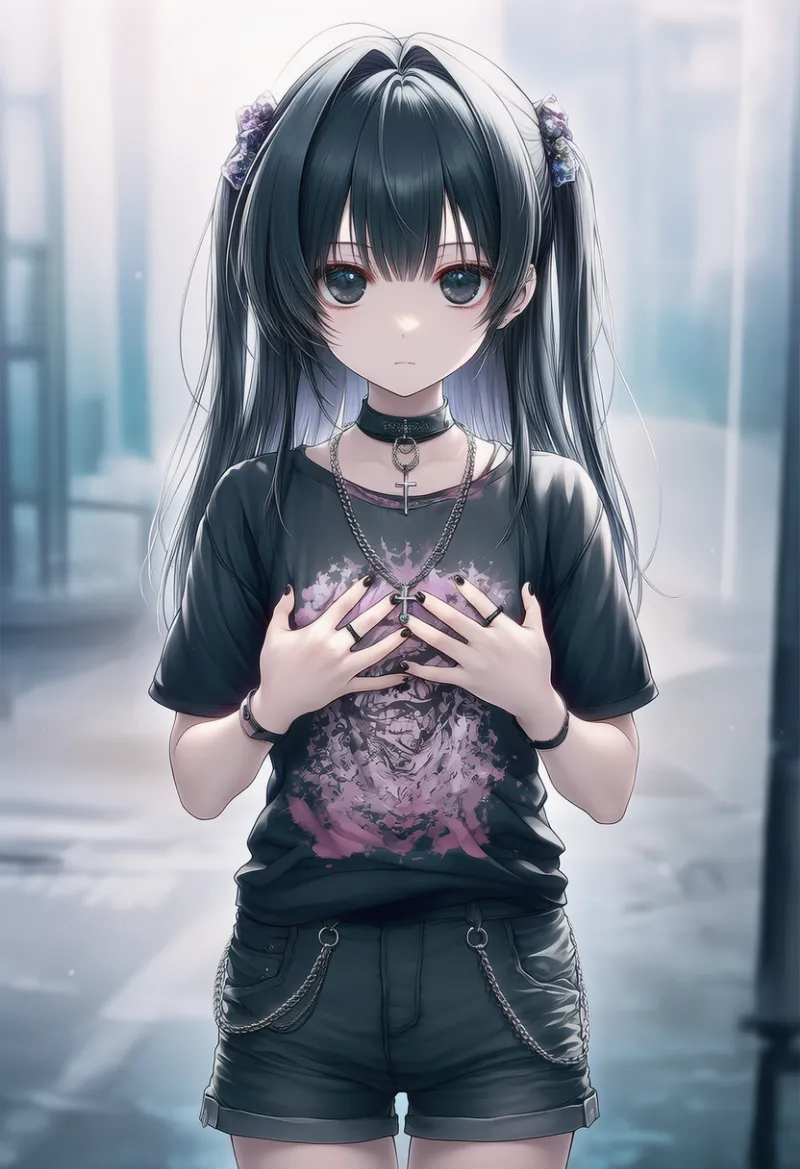 自分の胸を両手で掴むAIイラスト|プロンプト紹介