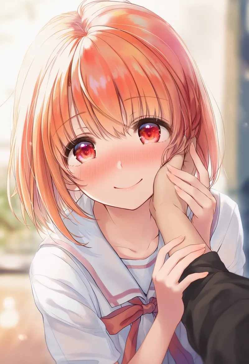 他人の手を自分の頬に導く状態を再現したAIイラスト|プロンプト紹介