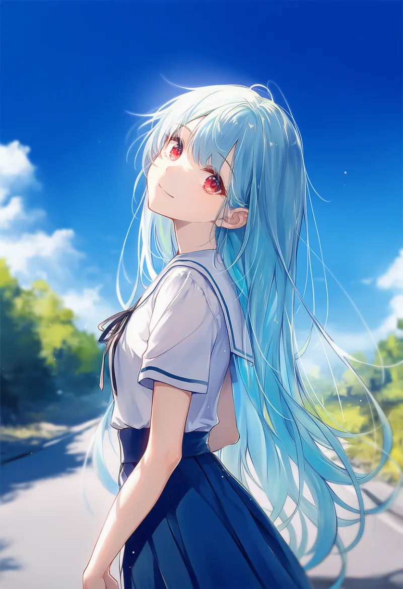 髪が流れ落ちる様子の美少女AIイラスト｜プロンプト紹介