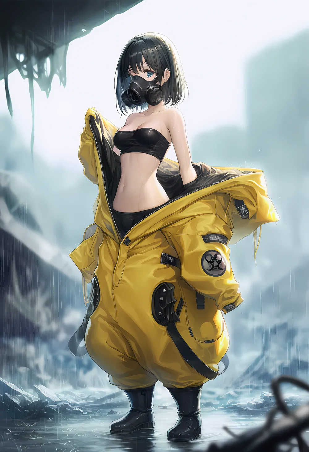 防護服を脱いで開放感を演出したAIイラスト作例