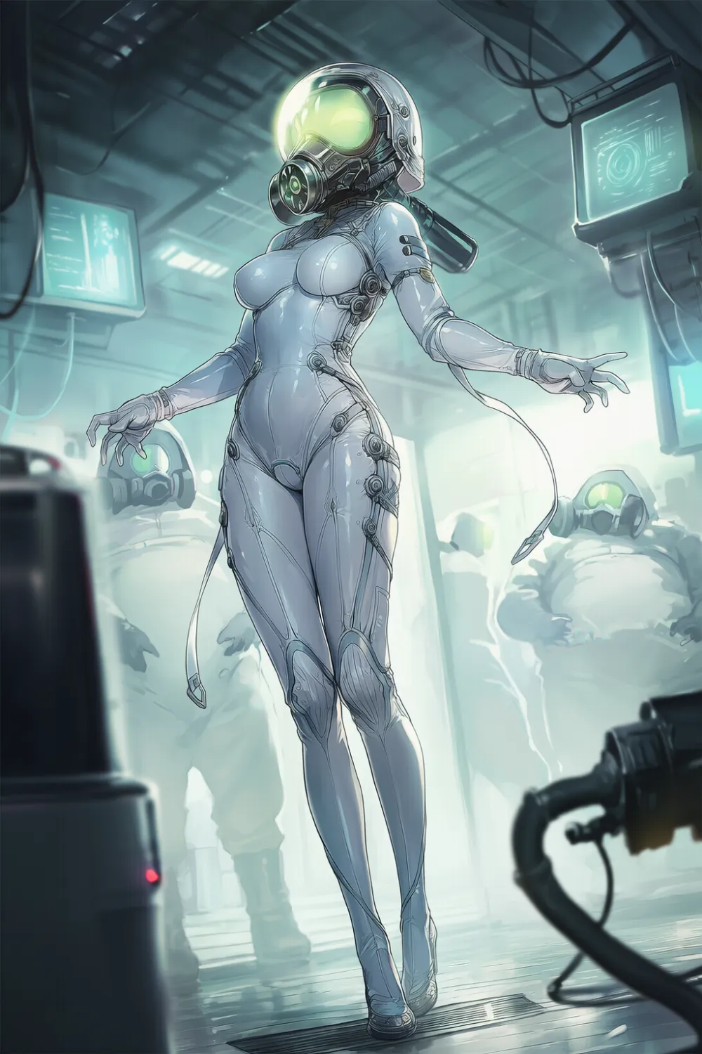 近未来的な雰囲気の防護服のAIイラスト作例