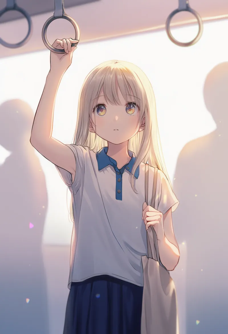 吊り革を掴むAIイラスト|プロンプト紹介