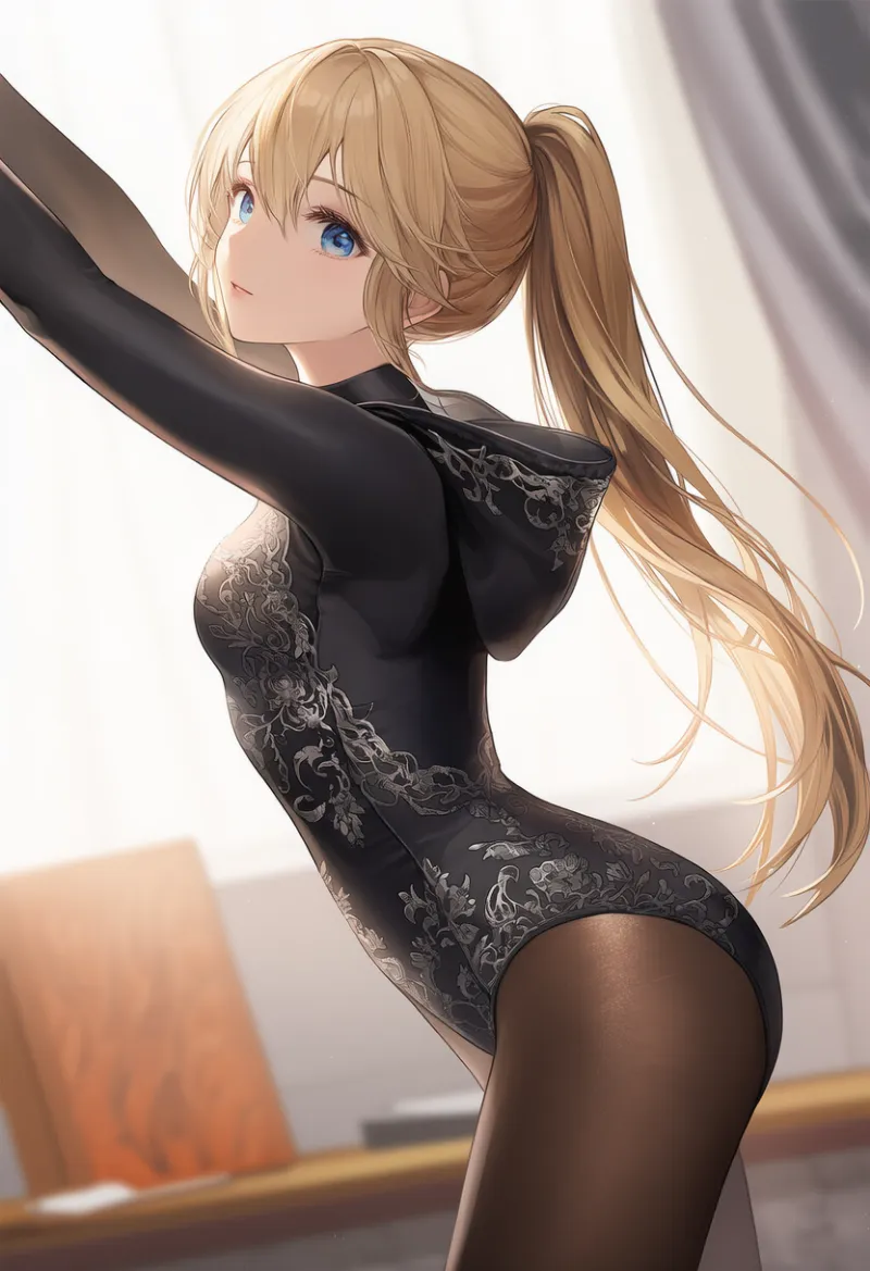 フード付きのレオタードのAIイラスト｜プロンプト紹介