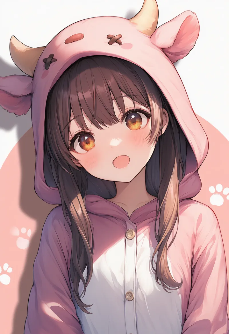 動物のツノ付きのフードのプロンプト｜動物コスプレAIイラスト