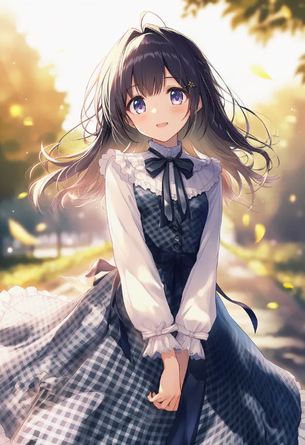 お嬢様ファッション|千鳥格子柄のプロンプトとAIイラスト