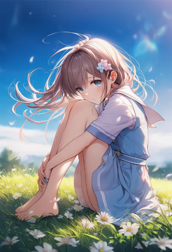 膝を抱えて座る｜プロンプト紹介