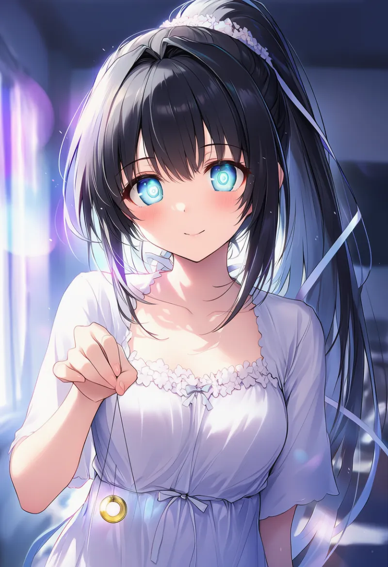 viewerを催眠にかけてる:hypnotizing viewer, holding pendulum|AIイラスト用プロンプト