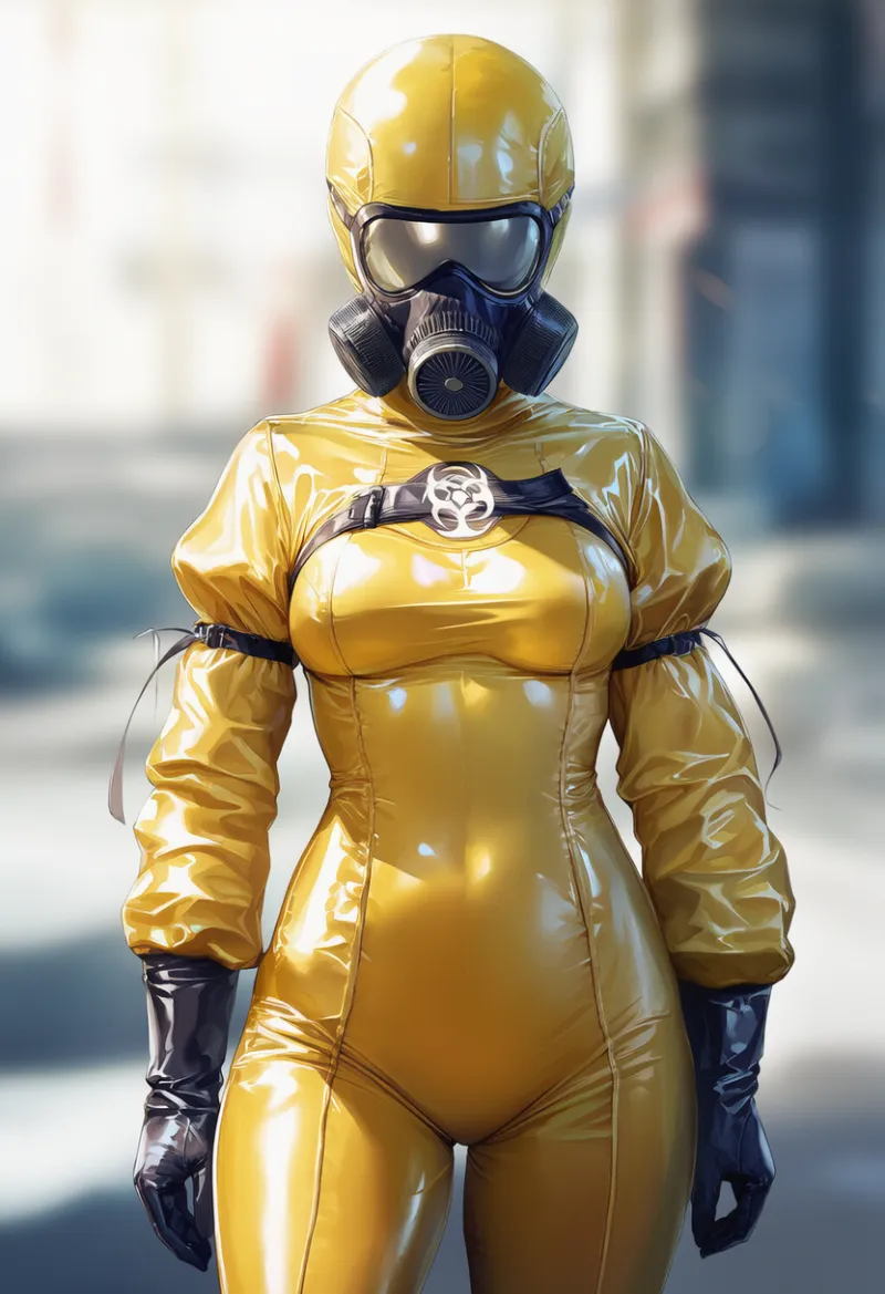 黄色ハザードスーツ|防護服のAIイラストとプロンプト