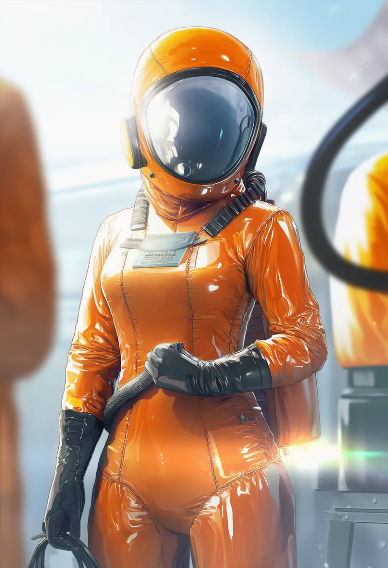 オレンジエアスーツ|防護服のAIイラストとプロンプト