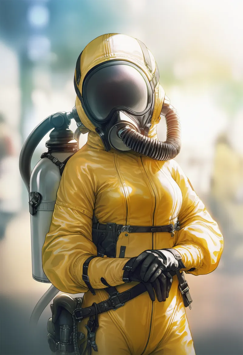 黄色サバイバルスーツ|防護服のAIイラストとプロンプト