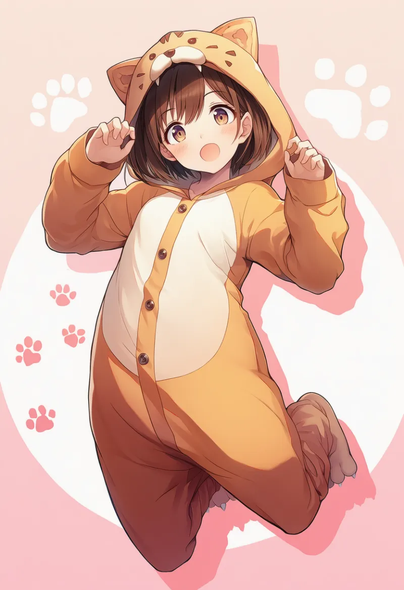 つなぎタイプの着ぐるみのプロンプト｜動物コスプレAIイラスト