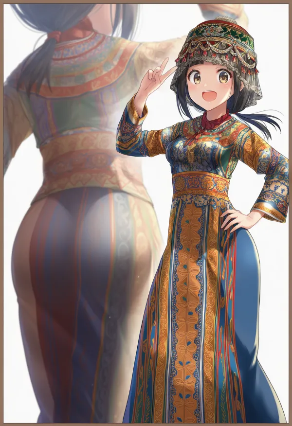 カザフの民族衣装のプロンプト｜AIイラスト作例