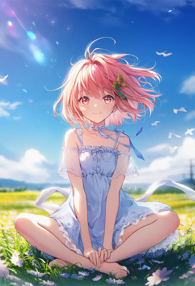 膝を広げて座る｜プロンプト紹介