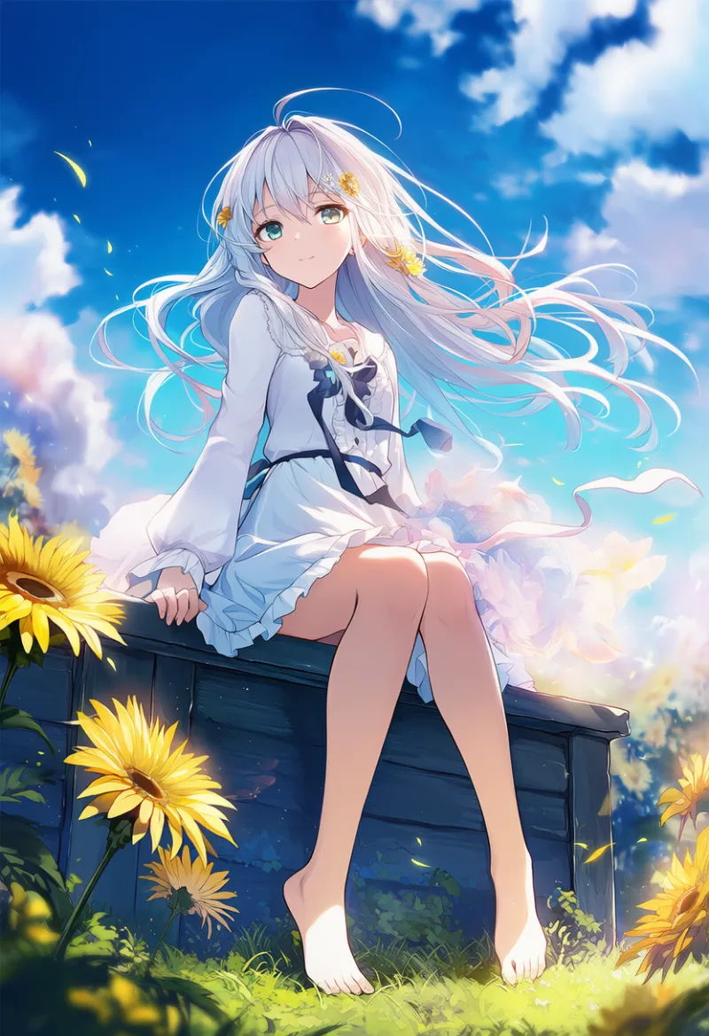 膝を揃えて座る｜プロンプト紹介