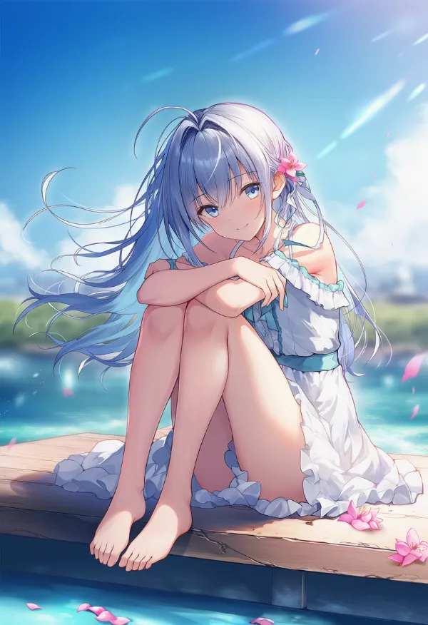 両膝を立てて座る｜プロンプト紹介