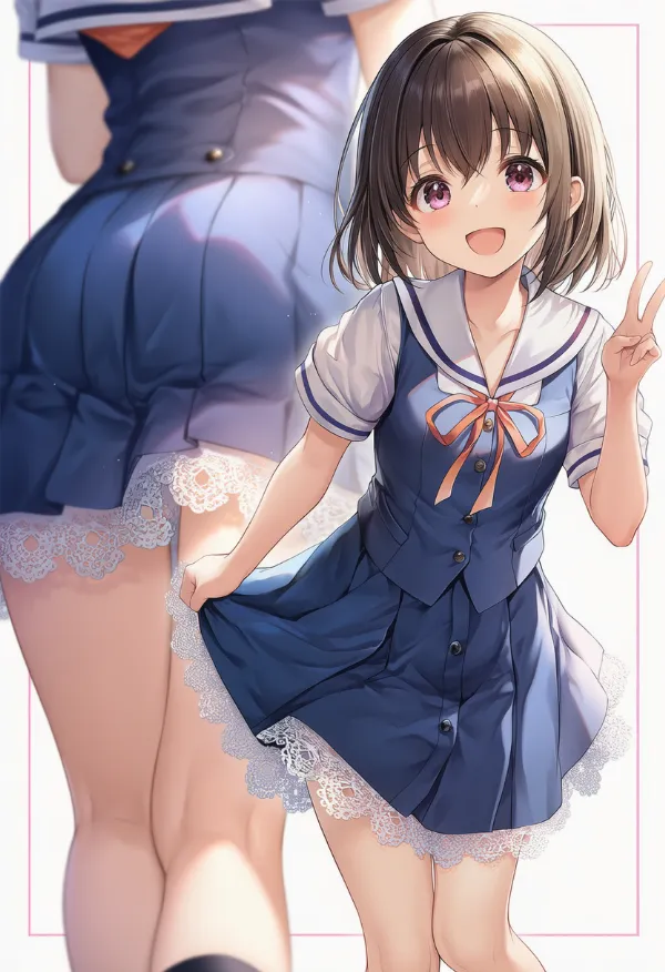 制服にレース縁取りをつけてアレンジした服のAIイラスト作例