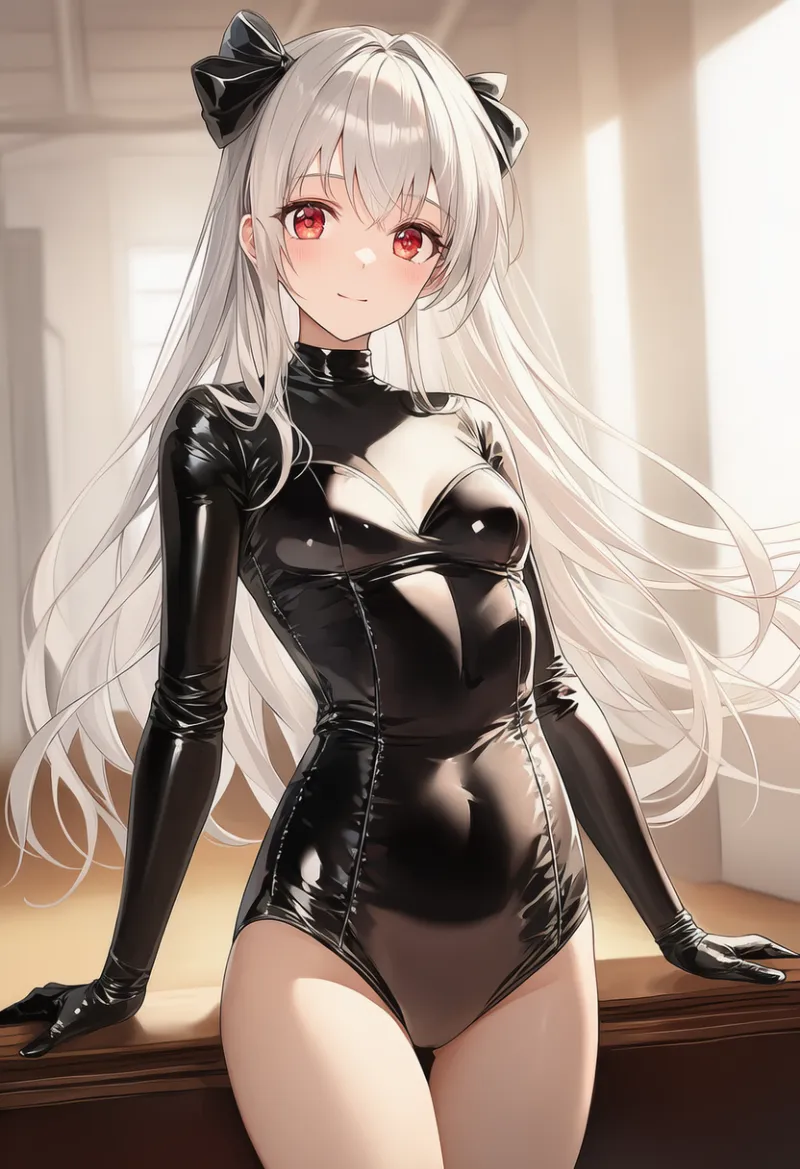 ラテックス素材のレオタードのAIイラスト｜プロンプト紹介