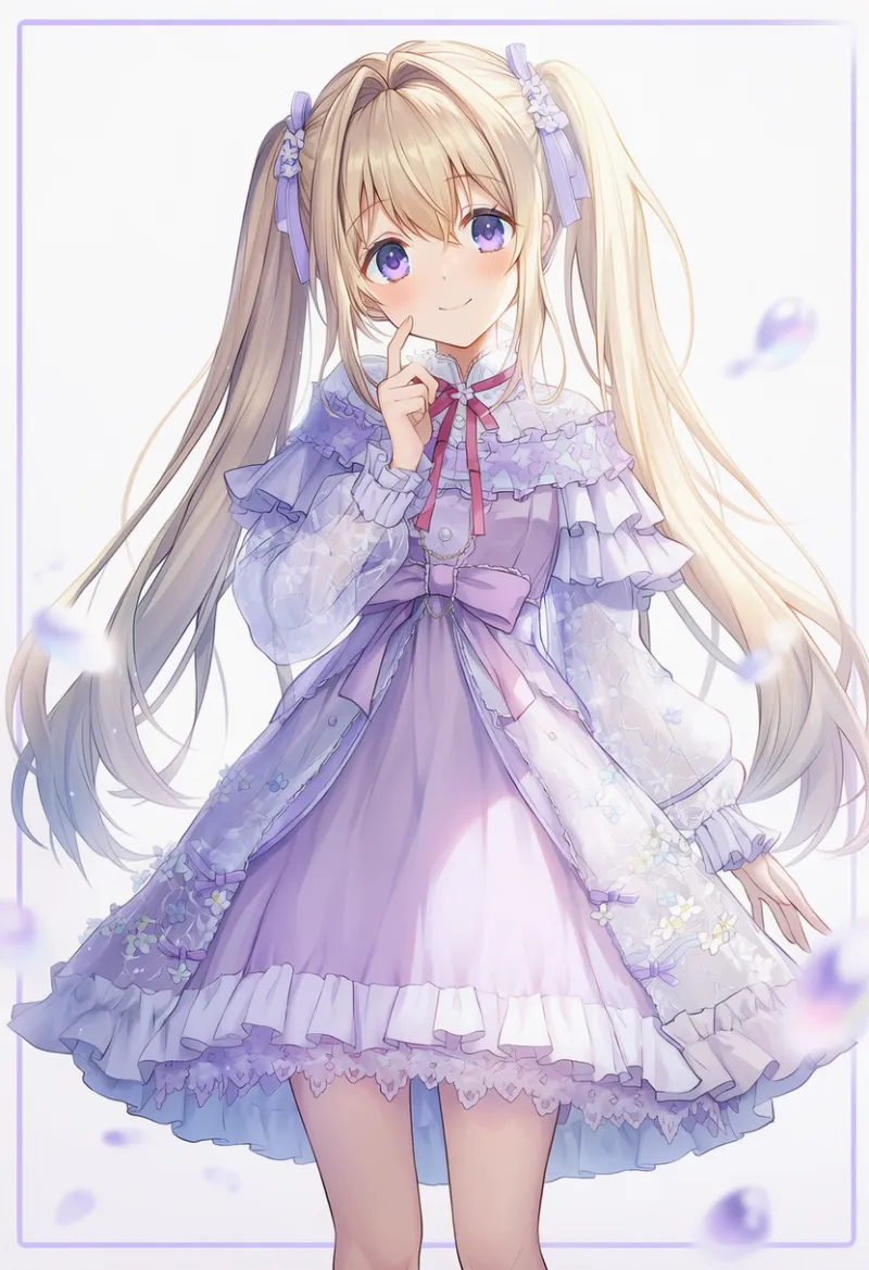 ラベンダー色の服｜ゆめかわいいコーデのプロンプト（AIイラスト）