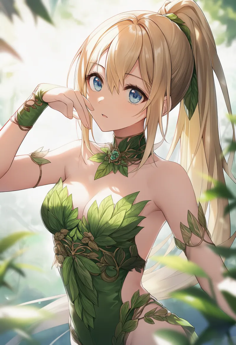 葉っぱ風の装飾のレオタードのAIイラスト｜プロンプト紹介