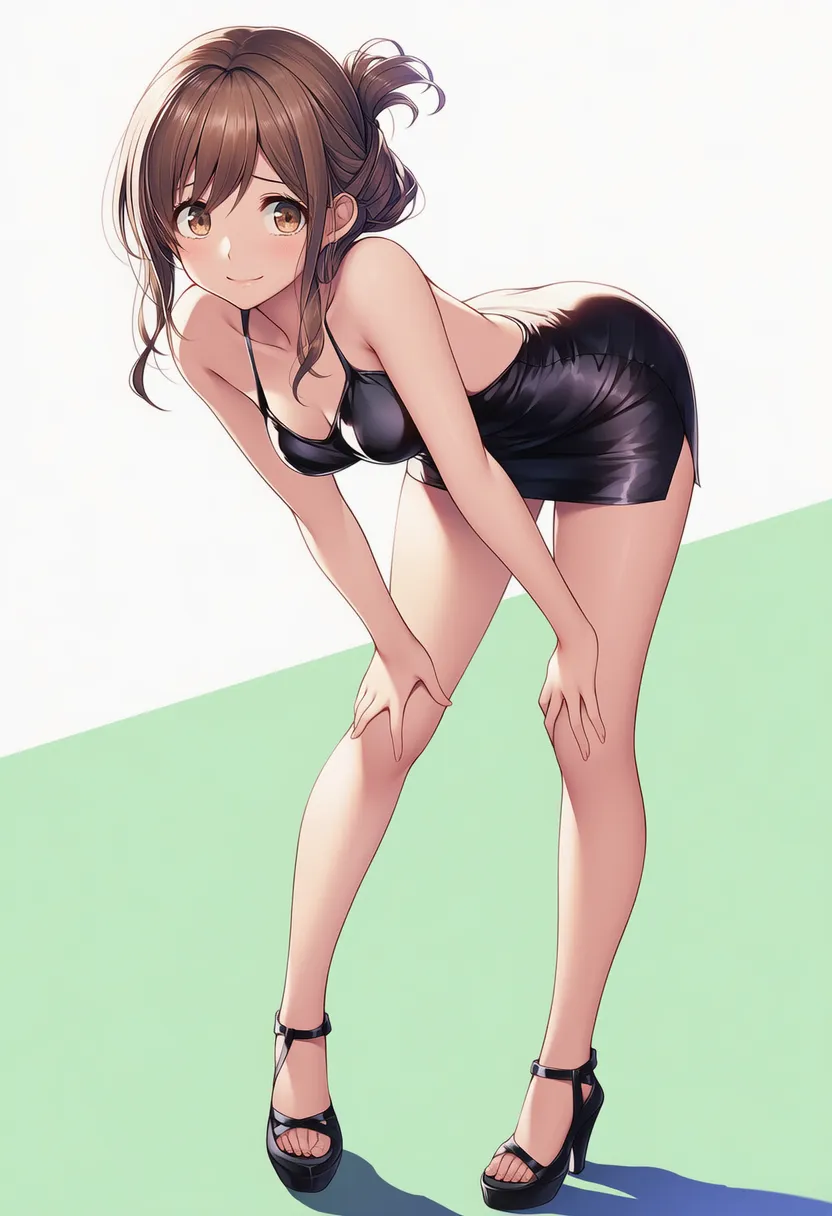 前かがみ気味に立つポーズのプロンプト｜AIイラスト