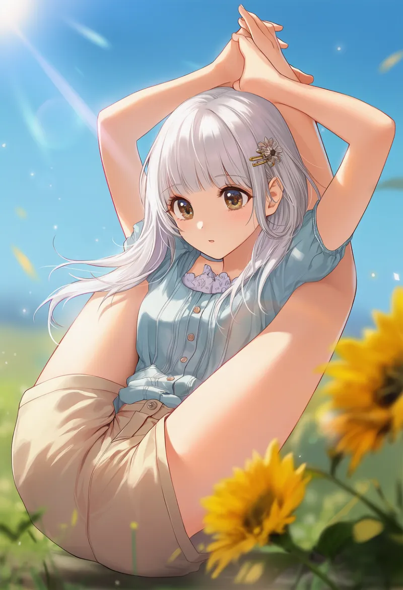 脚を頭の後ろに持っていくポーズのAIイラスト|プロンプト紹介